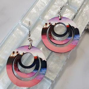 Ocean Palms Round Dangle Earrings